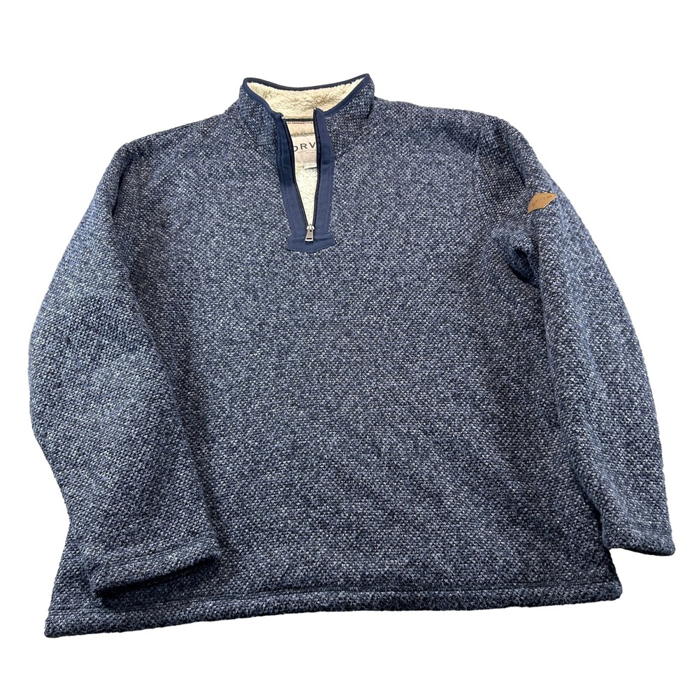 Orvis Quarter Zip Pullover Mens XL Blue Sherpa Lined Textured Knit Sweater